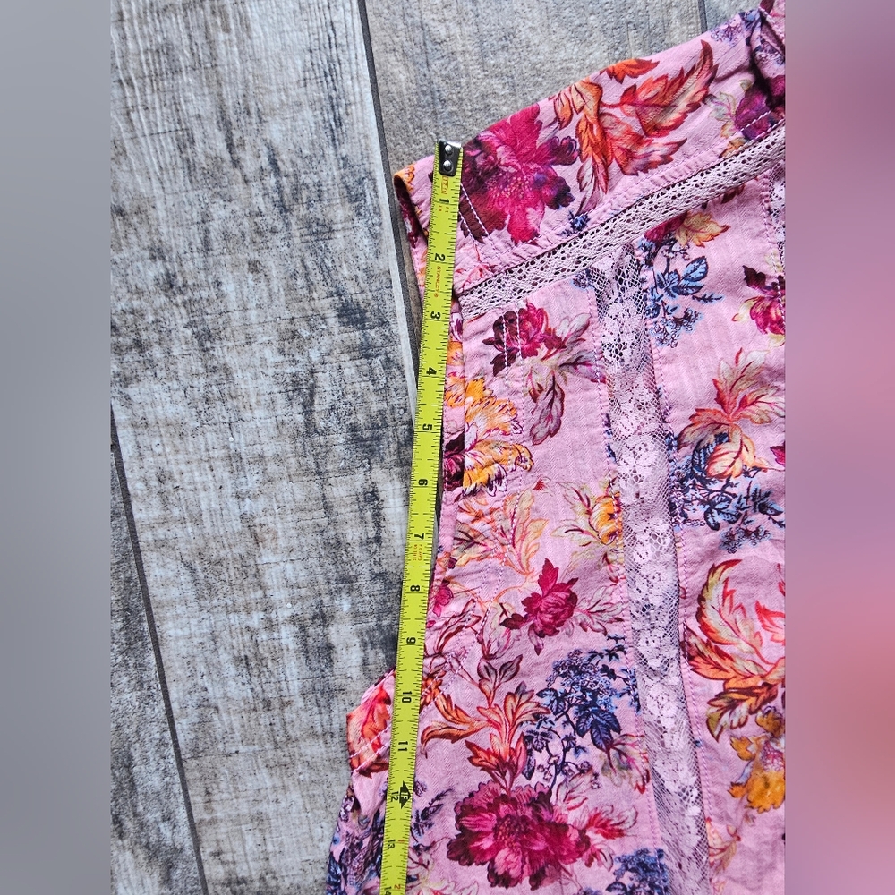 Pilcro Pink Floral Lace-Trim Sleeveless Blouse - Picture 8 of 17